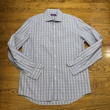 Ralph Lauren Purple Label Shirt Men 16.5 Plaid Dress Button Front Made in Italy