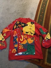 Vintage 1994 Eagle’s Eye Autumn Leaf Rainy Day Duck Sweater Flaw Size Small