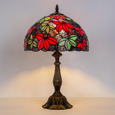 Tiffany Maple Leaf Stained Glass Table Lamp 12" Vintage Bedside Reading Light