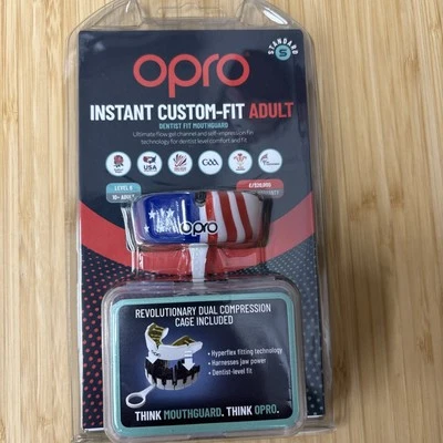 Opro Instant Custom Fit 10+ Adult Mouth Guard USA Pattern Brand New Latex Free