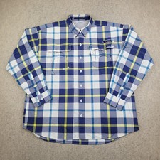 Columbia PFG Super Bahama Shirt Mens L Blue Plaid Long Sleeve Vented Omni-Shade