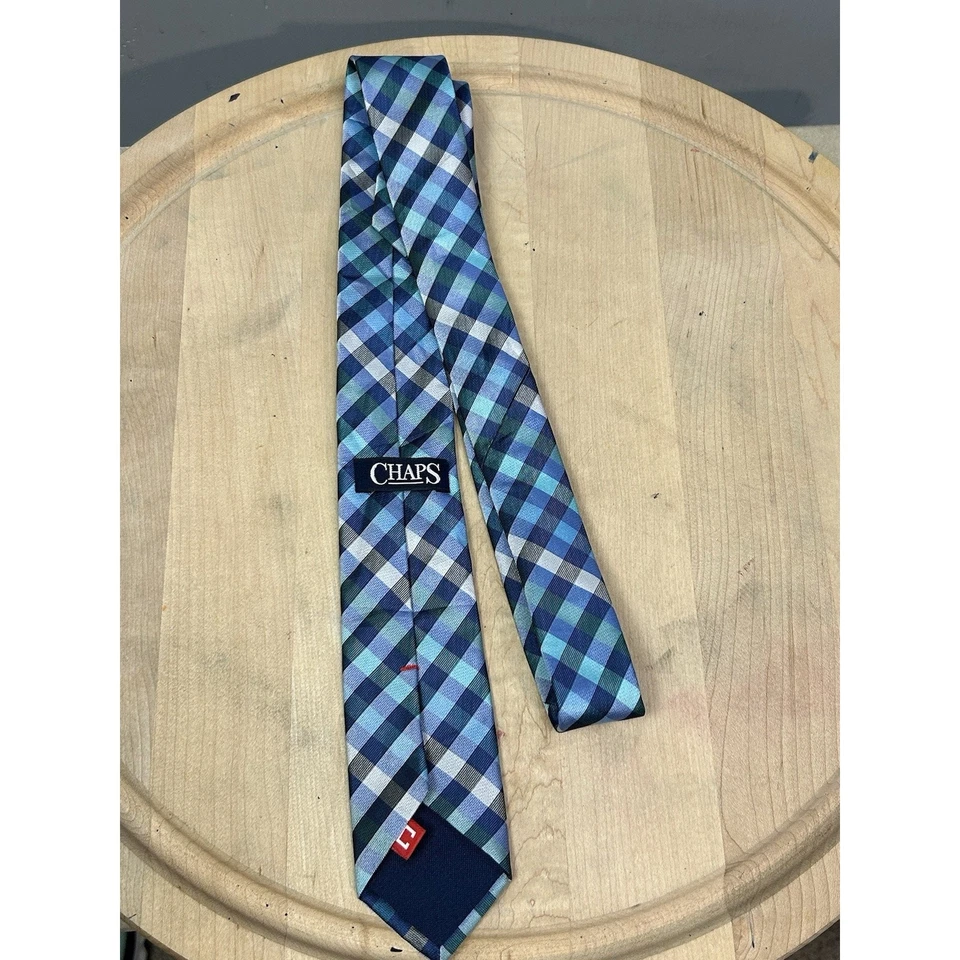 Gravata Chaps xadrez azul masculina juvenil xadrez preppy igreja - Imagem 2 de 4