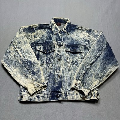 Vintage 90s Denim Jacket Acid Wash Mens Small Blue Trucker Style