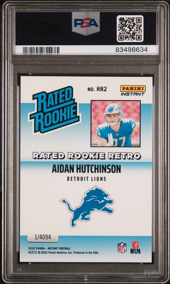 2022 Panini Instant #RR2 Aidan Hutchinson Rated Rookie Retro PSA 10 Gem Lions - Image 2 of 2