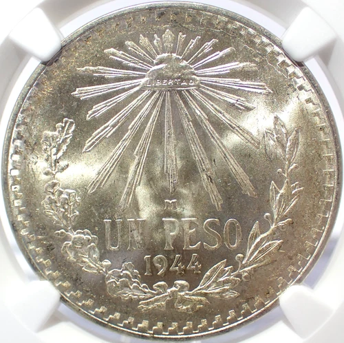 🔥 1944-M Mexico 1 Peso "Cap and Rays LIBERTAD" .720 Ag NGC MS 65 (Die Crack)