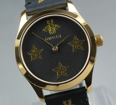 [UNUSED w/Box] GUCCI Star Bee G Timeless 126.4 YA1264055 Black Gold QZ Men Watch