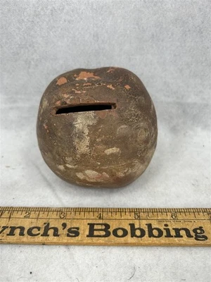 antique red ware coin bank apple early redware rare 18th 19th c original - Image 1 of 4