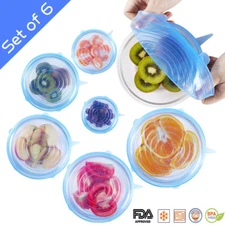 Lot of 50 Blue Stretch Lids Food Storage Covers 6-Pk Eco-Friendly Reusable BULK