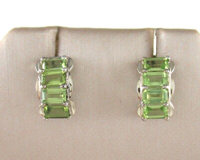 .925 Sterling Silber Peridot Ohrringe Gelbgold vergoldet Smaragdschliff Huggies