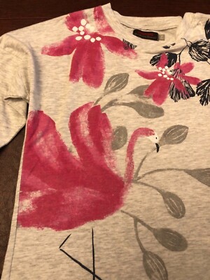 T-shirt Fille Catimini Taille 7 Ans - Motif Flamant Rose, Manches Longues, Multicolore