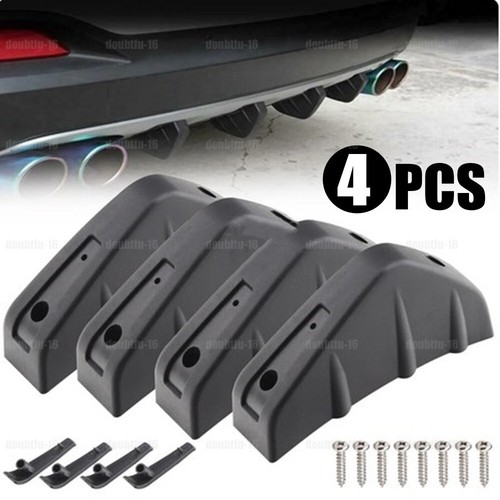 4× Universal Car Rear Bumper Lip Diffuser Shark Fins Splitter Accessories Black - Afbeelding 2 van 12