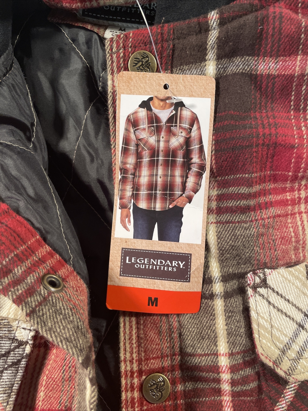 Legendary Outfitters Men's Cotton Flannel Hooded Shirt Jacket, Red, M - Picture 2 of 6