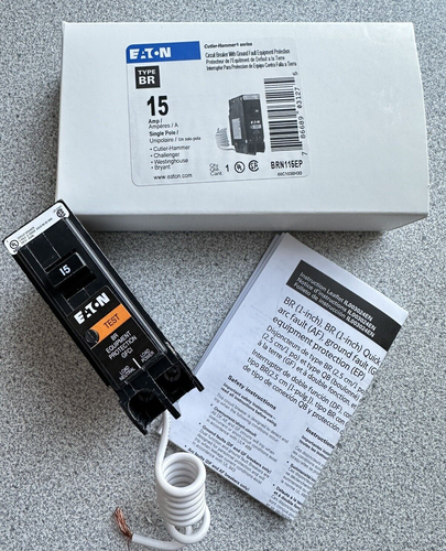 NEW Eaton BRN115EP Circuit Breaker Single-Pole BR GFCI 15A 120/240V 1Ph 60Hz - 第 1/4 張圖片