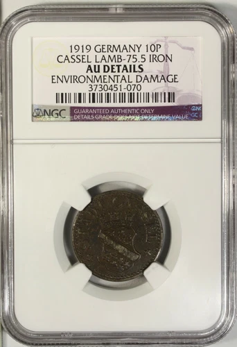 Germany 10 Pfennig 1919 NGC AU Details City of Cassel Lamb-75.5 Iron