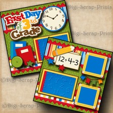 3RD GRADE SCHOOL 2 premade scrapbook pages layout paper piecing DIGISCRAP A0250