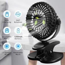 3 Speeds USB Rechargeable Mini Cooling Fan Clip On Desk Baby Stroller Portable