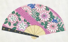 Japanese Oriental Pink Floral FAN Spring handpainted Needlepoint Canvas by LEE