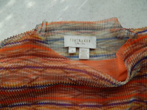 🔻 Ted Baker Damla Plissee Netz Bluse gestreift orange Gr. 3 - Bild 4 von 8