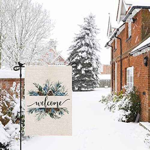 Welcome Winter Garden Flag 12x18 Inch Double Sided, Pine Twigs 12x18 inch - Bild 2 von 7