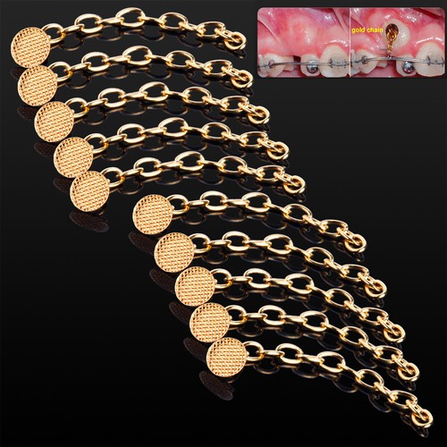 10pcs/bag Dental Orthodontic Traction Chain Gold Round Mesh Base