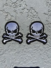 Skull Cross And Bones Iron On Patch Two Patches White Black Embroidered Comic