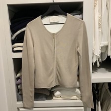 Jason Wu Beige Tan Knit Blazer Jacket Zip Up Size Medium