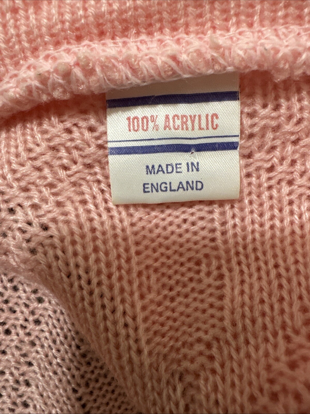 TRUE VINTAGE CARDIGAN BABY PINK CABLE KNIT ACRYLIC RETRO NOSTALGIA UK 14 P2P 46”