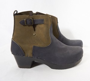 SVEN-No-6-Two-Tone-Brown-Black-Leather-5-034-Buckle-Clog-Bootie-Boots-Women-39-8-5