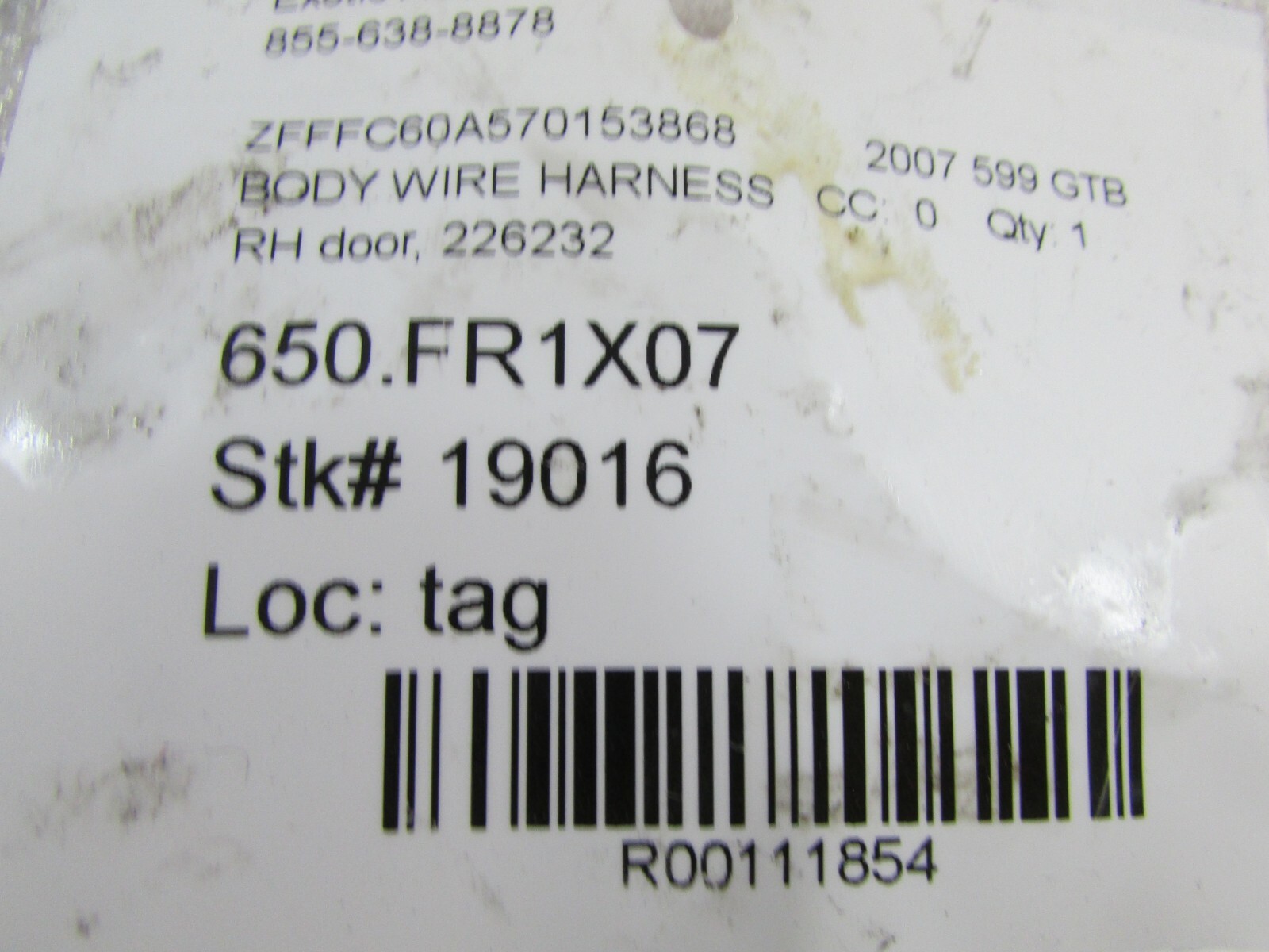 Ferrari 599 GTB, RH, Right Door Wiring Harness, Used, P/N 226232
