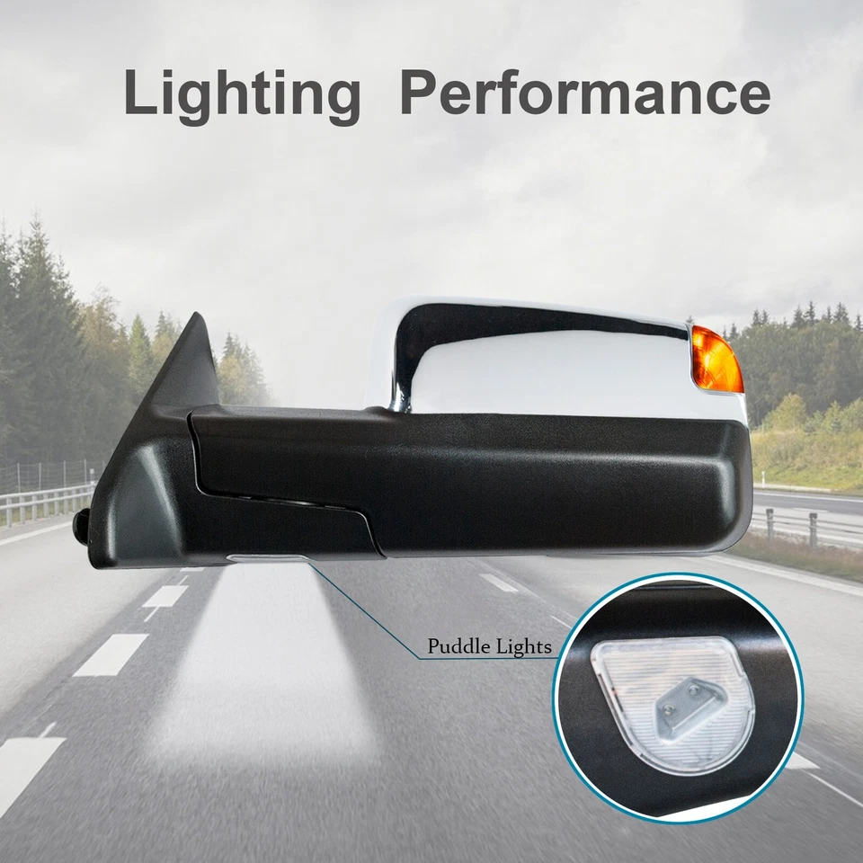 Towing Mirrors Fit 2015 2016 2017 2018 Ram 1500 2500 Power Heated Sensor Chrome - Image 4 of 4