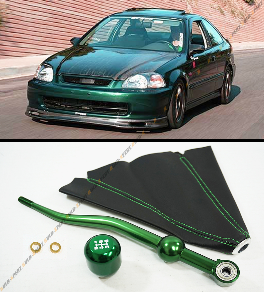 FOR 88-2000 HONDA CIVIC GREEN DUAL SHORT SHIFTER+TYPE-R SHIFT KNOB