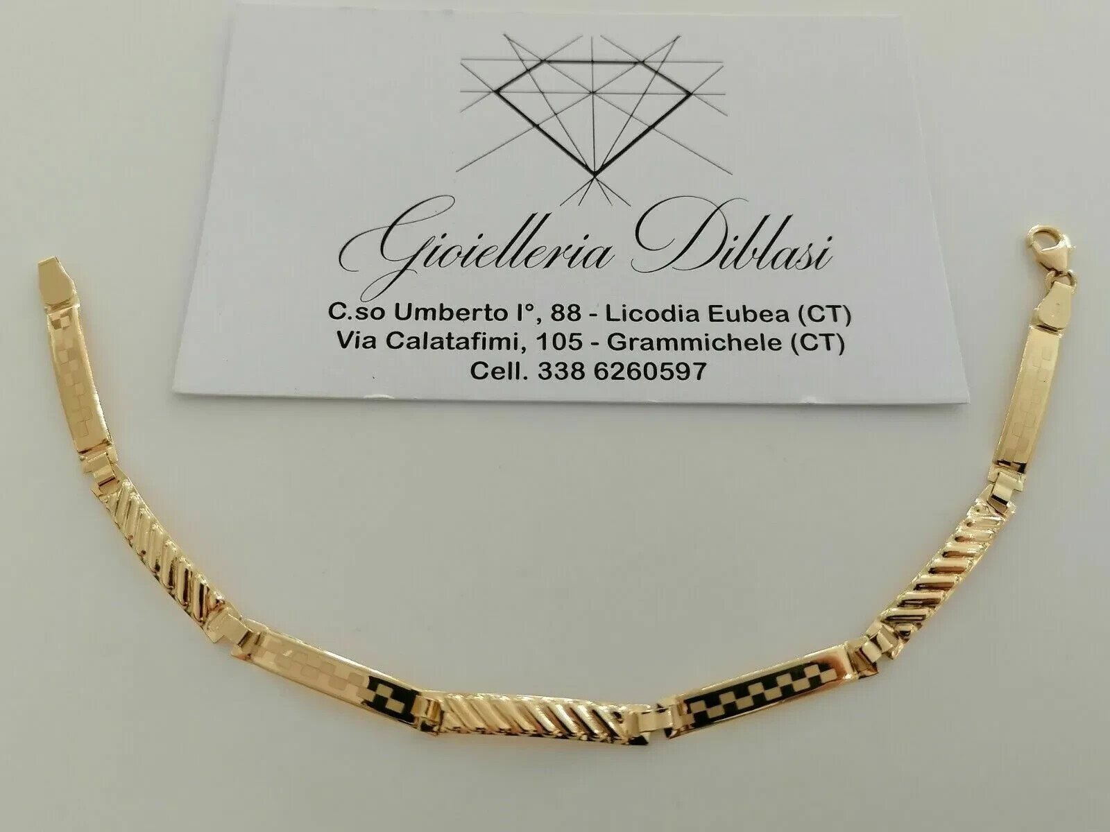 PULSERA SEMI RÍGIDA HOMBRE ORO AMARILLO 18K MACIZA PLACAS ALTERNATIVAS 4/5mm, 7.7 pulgadas