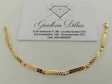 SOLID 18K YELLOW GOLD MAN SEMI RIGID BRACELET ALTERNATE 4/5mm PLATES, 7.7 INCHES