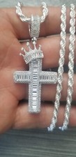 Cadena cruz y cuerda plata 925/cadena torsal y cruz con CU circonita plata 925.