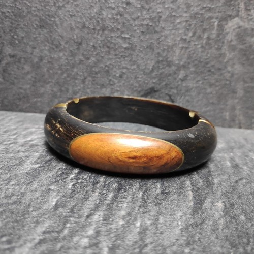 Horn Armreif Holz Messing Vintage Armband Ø Ca. 6,5cm - Picture 4 of 11