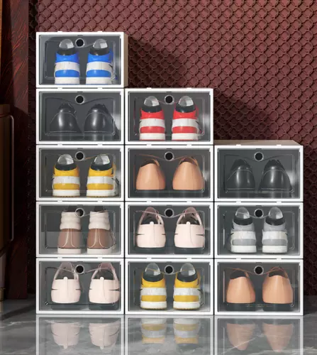 12x White Plastic Shoe Storage Boxes Drawer Stackable Foldable Durable Organiser - Picture 2 of 16