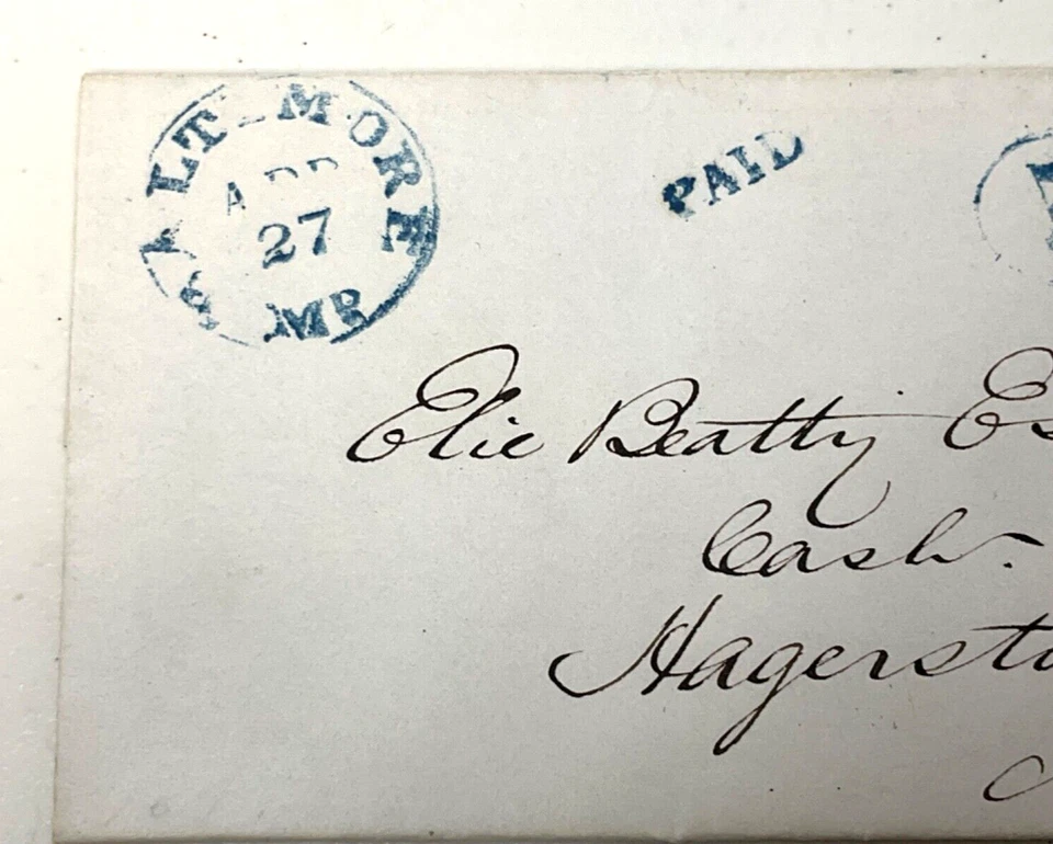 U.S. 1847 Stampless Cover Blue Cancel & Paid 5 Baltimore To Hagerstown, Maryland - Image 2 of 4