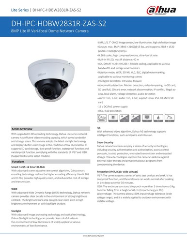 Dahua IPC-HDBW2831R-ZAS-S2 8MP Starlight 5X Zoom IR40M PoE IP Kamera Alarm Audio - Bild 2 von 12