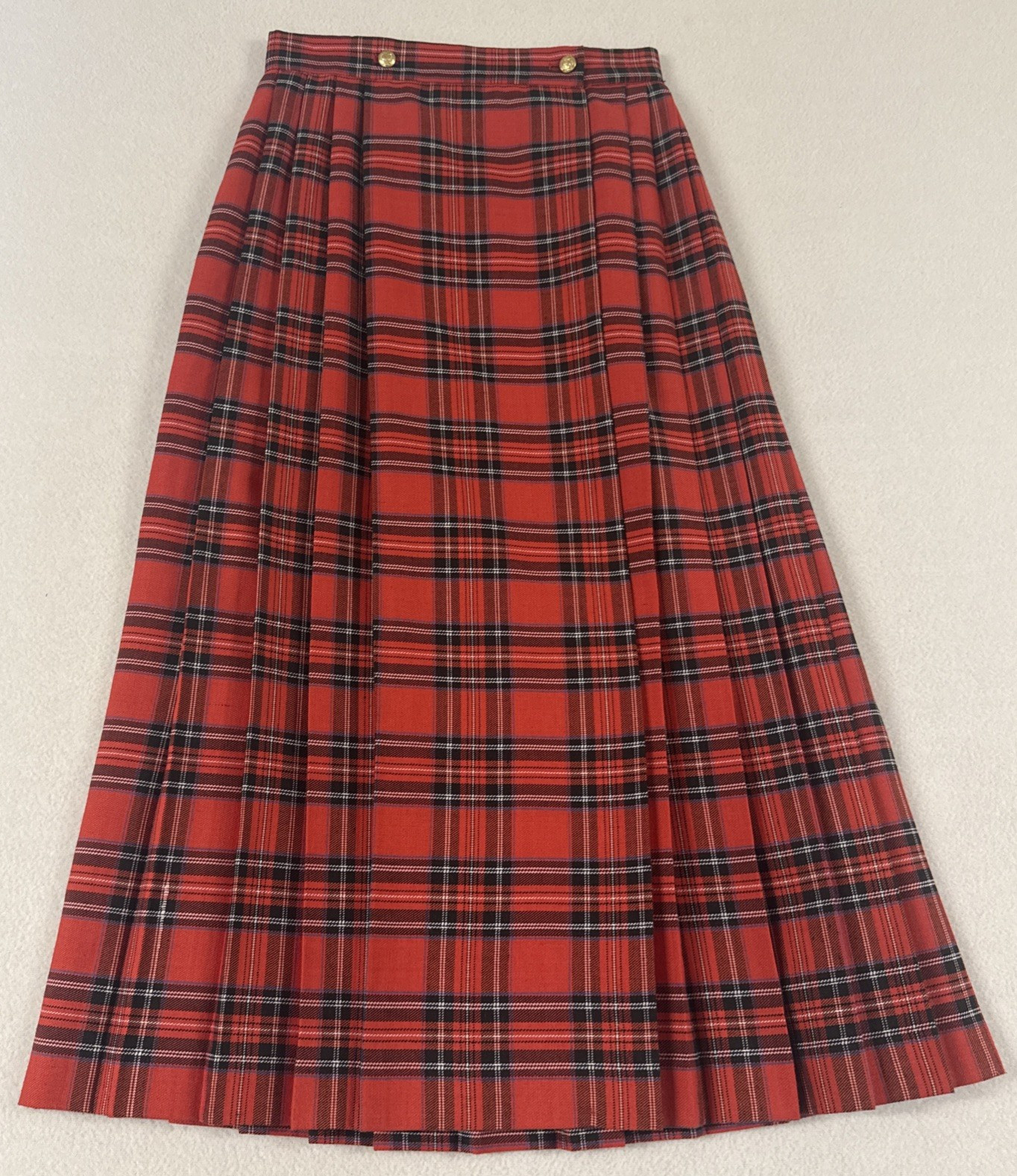 VTG Plaid Wrap Skirt SZ 8 Red 90s Academia Tartan Heritage Union Made Gold