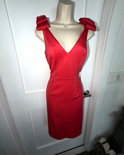 Women’s Red V-Neck Sheath Dress Bow Accents Lined Knee Length Sleeveless