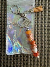 Handmade Inspirational Beaded Key Chain Tassel Orange Multicolor Boho Women