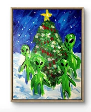 Original Art Visitors 14x11 Colorful Modern Art Christmas Painting on Canvas