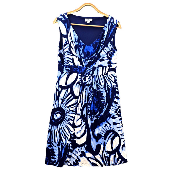 Millers Dress Womens A-line Size 12 Blue White Floral Stretch Knit Sleeveless