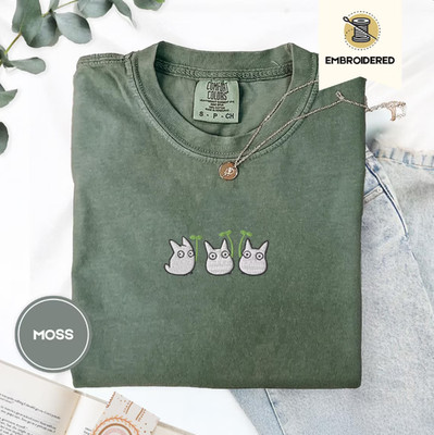 Chibi Forest Sprites Embroidered Comfort Colors  Tee   Cute Forest Spirit Shirt