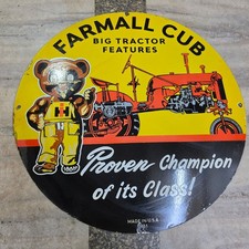 FARMALL CUB PORCELAIN ENAMEL SIGN 29 X 29 INCHES