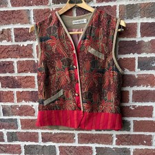 Vintage Canvasbacks Tapestry Vest Button Front Red Earth Tones Size Medium