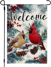 Winter Cardinal Garden Flag 12X18 Inch Double Sided for outside Small Welcome Bu