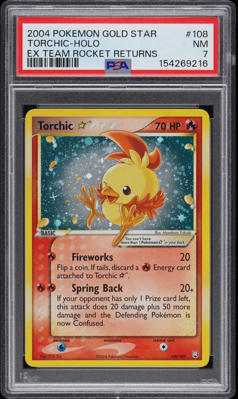 2004 Pokemon Ex Team Rocket Returns #108 Torchic Gold Star Holo PSA 7 NEW CERT