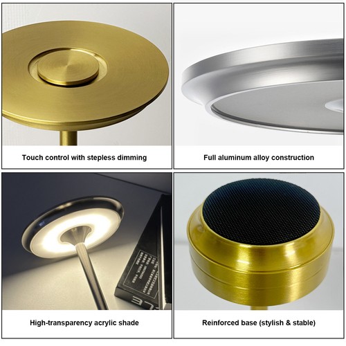 3 Color Table Lamp Rechargeable Gold Dimmable Restaurant Touch Led Silver Lamps - Picture 7 of 13