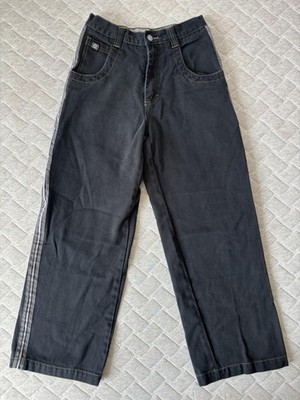 OTB Jeans Boys 14 Black Wide Leg Relaxed Denim Side Stripe Carpenter Pants
